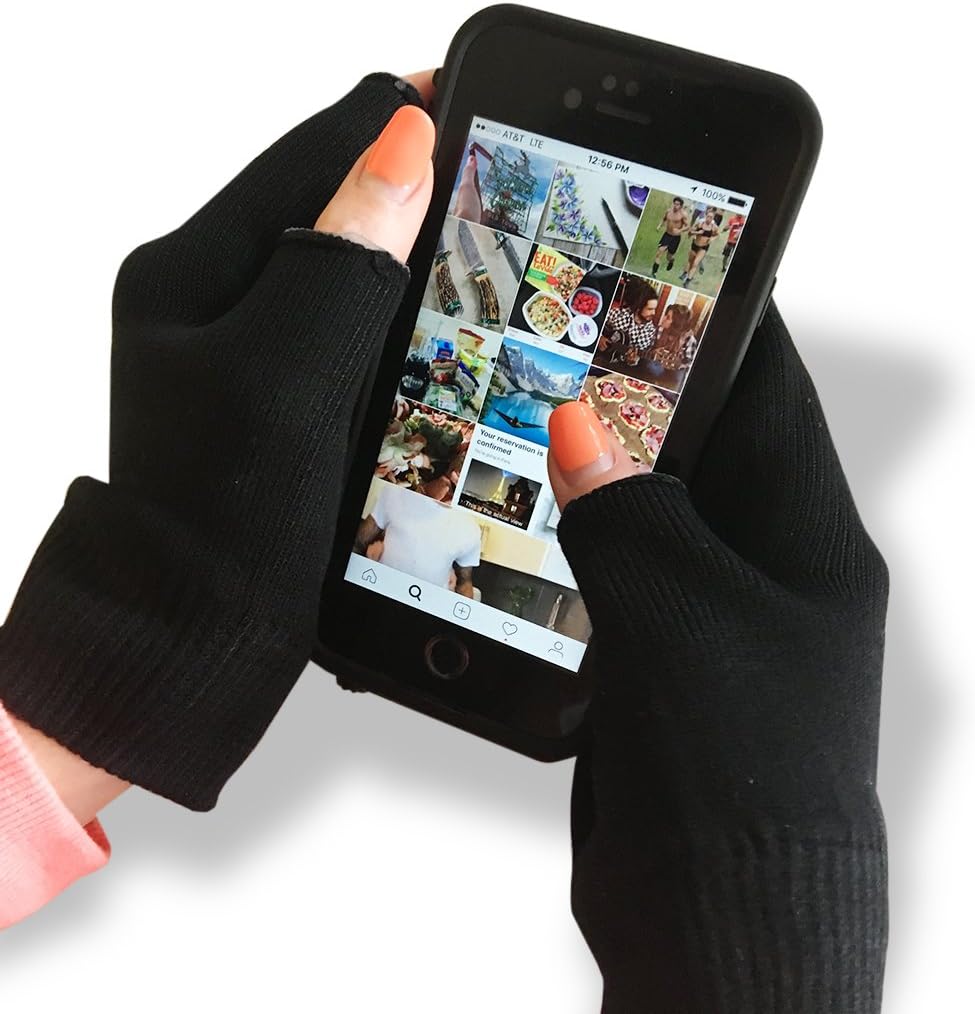 Black Moisturizing Gloves Touch Screen - Eczema Relief - Heals Dry Skin and Cracked Hands Fast - Anti-Aging Hand Treatment - Gel Lining To Moisturize Faster