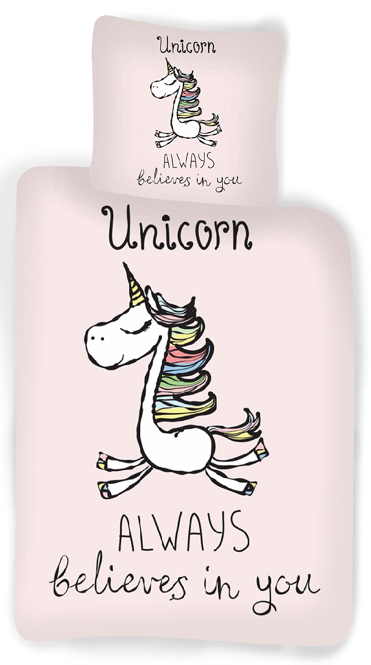 Unicorn Always Believes in You Bedding Set Pink with Pillow Case 40 x 45 cm 100% Cotton for Babies and Children Girls