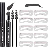 Eyebrow Stamp Stencil Kit, Eye Brow Definer &amp; Filling Powder (Black) | Waterproof Eye-Brow Stamp Shaping Kit - with 10 Eyebrow Stencils, 2 Brushes for Women