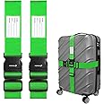 Fosmon Luggage Straps for Suitcases (2 Pack), Travel Belts with Adjustable Strap, Buckle and Identifiers, Luggage Connector Luggage Wrap, Essential Luggage Accessories for Travel Cruise (Green)