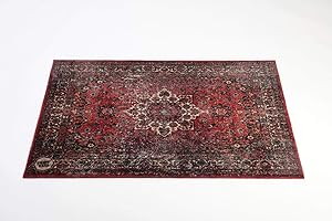 DRUM N BASE DRUMnBASE Vintage Persian Style Stage Rug | Non-Slip Waterproof Drum Mat for Studio and Stage Use | 4.26 FT x 3 FT Drum Carpet with Anti-Vibration Rubber Backing | Red Rug for Drums and Amps