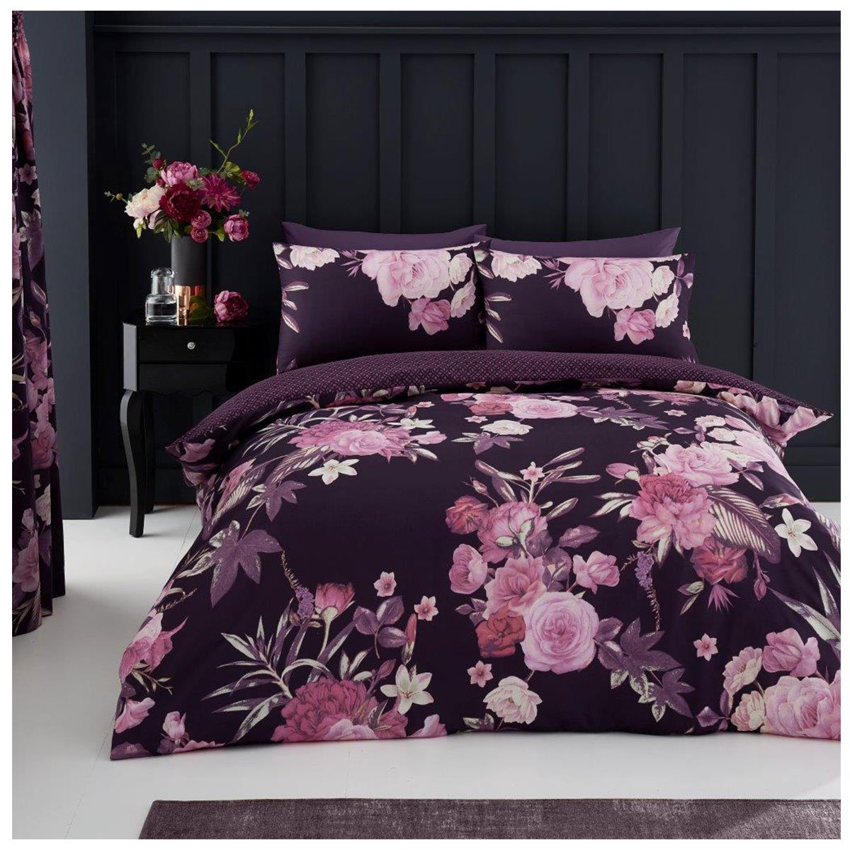 GC GAVENO CAVAILIA Easy Care Duvet Cover Printed Quilt Set Reversible Bedding, Double, Purple