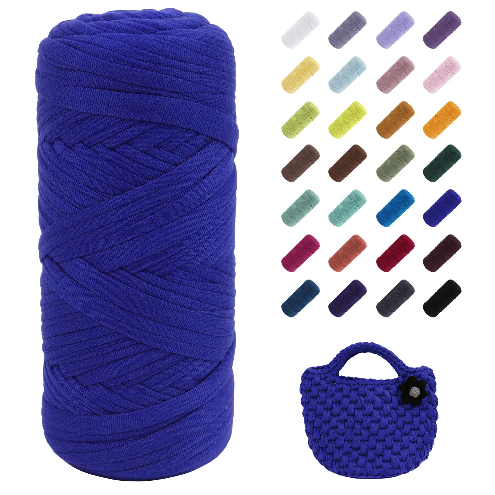 Uiopa T-Shirt Yarn, 200g/196ft Elastic Fabric Cloth Knitting T Shirt Yarn, Royal Blue Thick Crochet Fabric Ribbon for Crocheting Bags/Baskets/Rugs, Home Decor, DIY Crafts