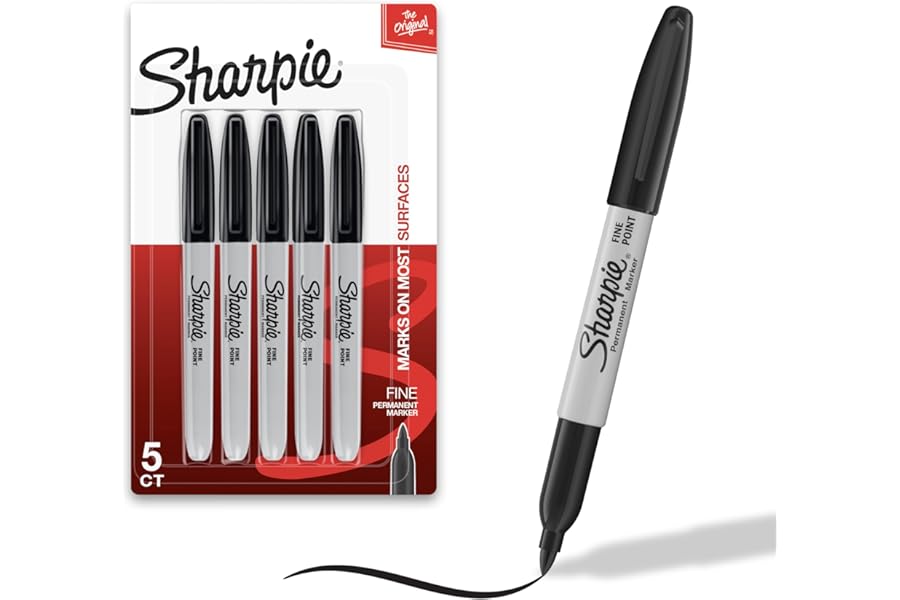 Sharpie Permanent Markers Set Quick Drying And Fade Resistant Fine Tip Marker For Wood Plastic Paper Metal And More Drawing Coloring And Poster Marker Black 5 Count