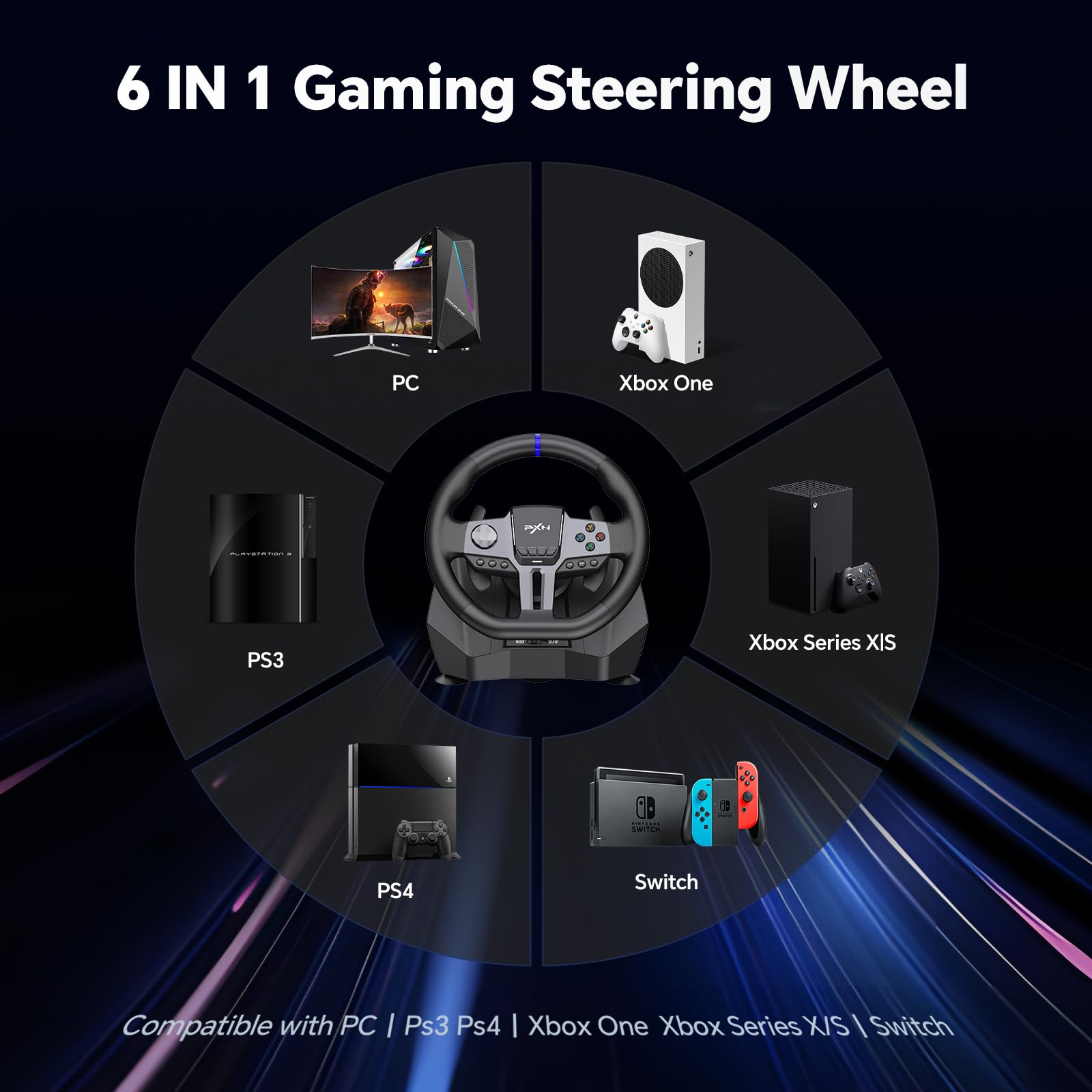 PXN PC Steering Wheel, V9 GEN2 Universal Usb Car Sim 270/900 Degree Race Steering Wheel with 3-Pedals and Shifter Bundle for PC, Xbox One, Xbox Series X/S, PS4, PS3