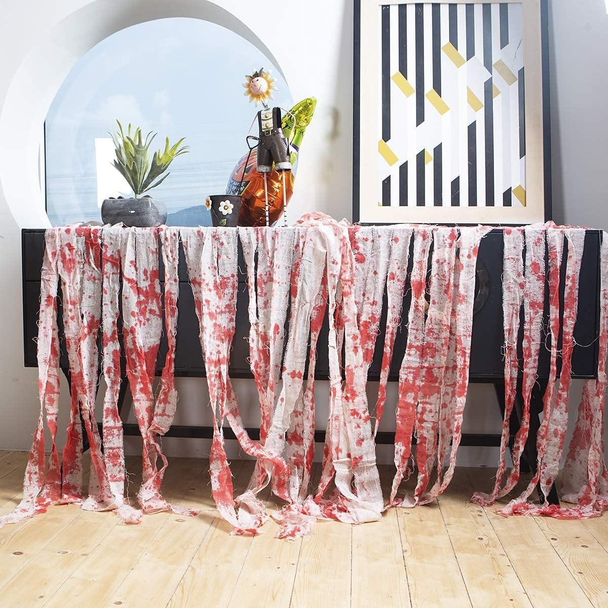 Outdoor Curtains - Door Curtain Decoration with Bloody Hand Prints, 39.3 x 65 inch Creepy Doorway Curtain Cloth, Scary Halloween Decorations for Haunted Houses Party Supplies