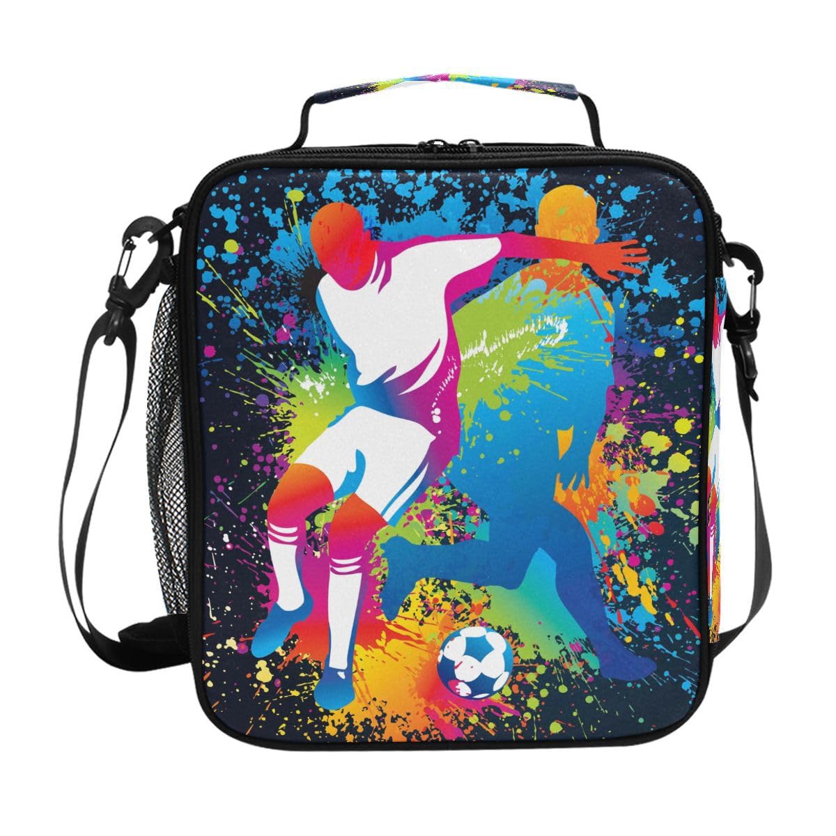 Lunch Bags for Kids Boys Girls Toddler, Football Players with Soccer Reusable Insulated Lunch Box, Lunch Cooler Bag Organizer with Adjustable Shoulder Strap