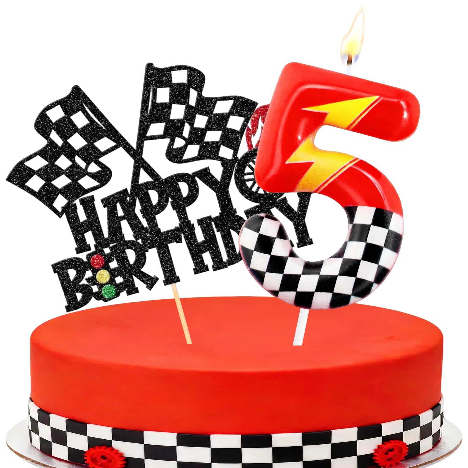 Racing Cars Themed Number Candles, Cake Candles with Greeting Card for Birthday Party Wedding Anniversary Celebrations(5 Candle,Sparkle)