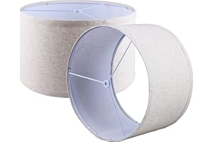 BDROFN Lamp Shades Set of 2, Drum Lampshades 12.6" Top x 12.6" Bottom x 8" High, Easy Assembly Replacement Lamp Shades for Table Lamps Floor Lamps Natural Linen Beige Lampshades Spider Fitter