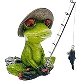 Xzlgyffy Frog Fishing Decor, Summer Garden Statues, Ocean Beach Decorations, Home Bookshelf Desktop Statues Shelves Bathroom Decorative Ornaments Gift (Frog Fishing)
