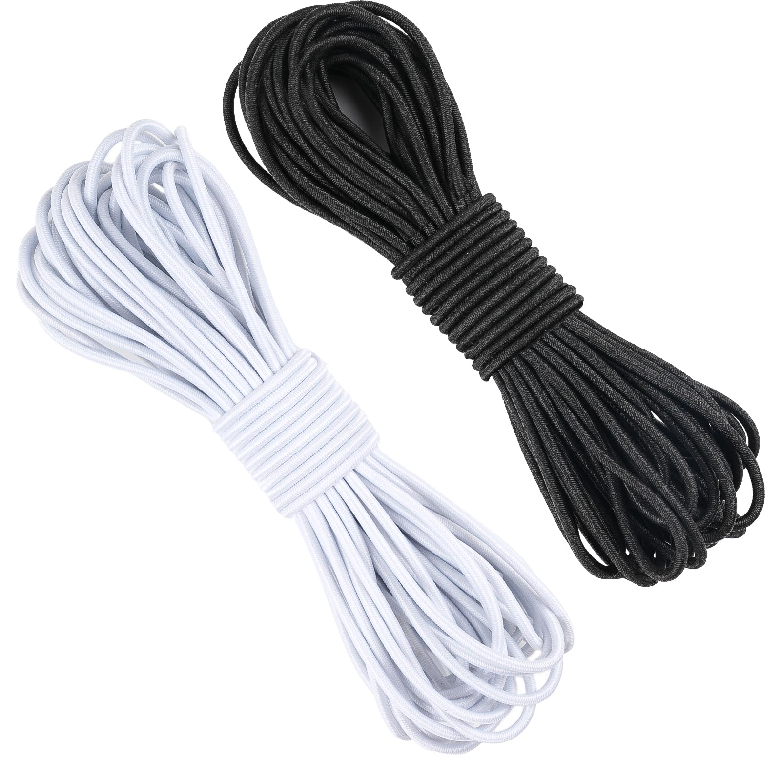 16 Meter Elastic Cord 2mm, Black and White Elastic String Bungee Cord Stretchy Rope for Tent Pole Shock Cord Replacement, Securing Gear, Backpack Repairs, Drawstrings for Hoodies,Beach Umbrella Ties