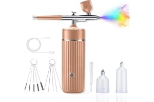 MILDHUG Cordless Airbrush Kit with Compressor - Rechargeable Air Brush Gun Set with 0.3mm Tip, 23-48PSI Airbrush Kit for Model Painting, Nail Airbrush Machine, Cake Decor, Makeup, Barber, Tattoo (Gold)