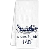 BNHJKFQZ Lake Dog Kitchen Towel Decorative,Lake House Decor Dish Tea Towels,Funny Lake House Gifts, Dog Lover Mom Gifts Blue Hand Towels Drying Cloth for Kitchen Bathroom Decor, 16x24 Inch