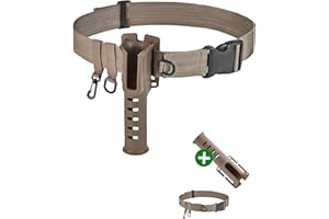 TWOHUA Fishing Rod Holder Belt - Adjustable Waist Wading Belts for Men with Portable Pole Inserter for Spinning Casting Reel, Outdoor Surf Kayak Fly Fishing Gear Accessories Wader Strap (Brown)