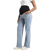 Foucome Women's Maternity Jeans Straight Leg Relaxed Fit Comfy Stretchy Trendy Pregnancy Denim Pants