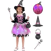 Uxeqtop Halloween Witch Costume for Girls Kids Costumes Witch Dress Up with Hat Wand Handbag for Toddler Halloween Party