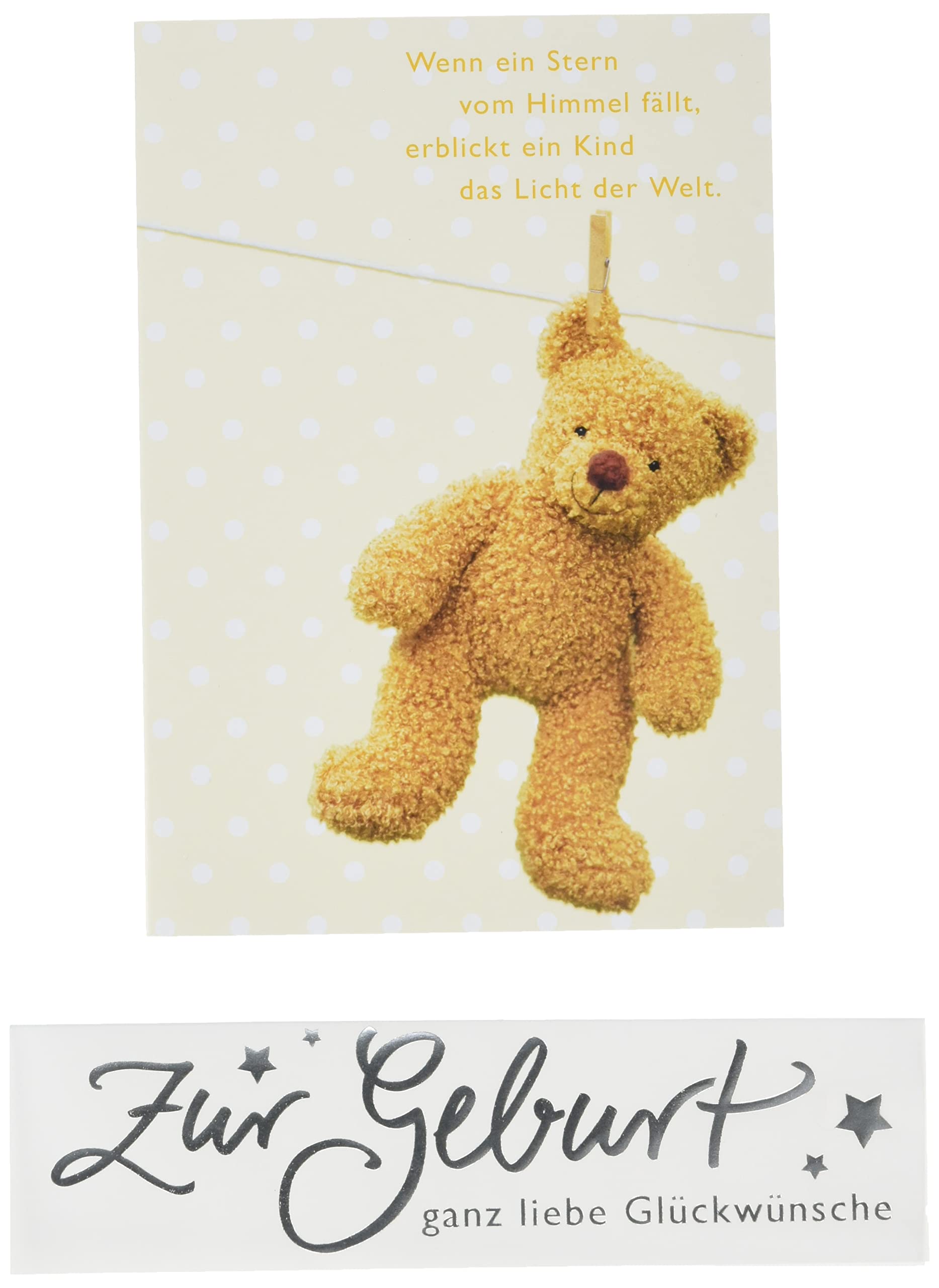 Basic Classic Birth Card - Teddy on Lead - 11.6 x 16.6 cm