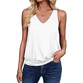 IZURIA Womens Banded Bottom Tank Tops Sleeveless Casual Loose Fit V Neck Cami Shirts Summer Basic Banded Tops