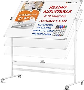 Mobile Whiteboard - 60x46 Large Height Adjust 360° Rolling Double Sided Dry Erase Board, Magnetic White Board on Wheels, Office Classroom Portable Easel with Stand, Flip Chart Holders and Pad | White