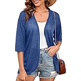 Heymoments Women's Lightweight Open Front Knit Cardigans 3/4 Sleeve Casual Soft Drape Summer Cardigan S-2XL