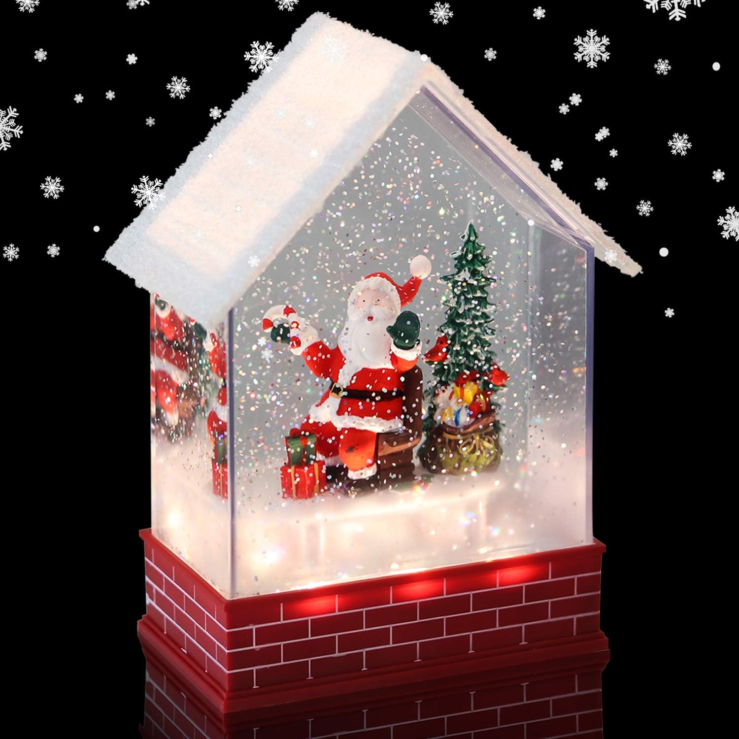 Snow Globes - Eldnacele Musical Snow Globe House with Timer, Lighted USB/Battery Operated Swirling Singing Water Glittering Lantern, Christmas Snow Globes House Holiday Festival Decoration- Santa Claus