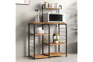 SDHYL Coffee Bar, 35 inch Bakers Rack Microwave Stand with 5 Storage Shelves and Hooks, Kitchen Shelves Organizers Bakers Racks, Microwave Table Coffee Station Table for Home Kitchen Bathroom