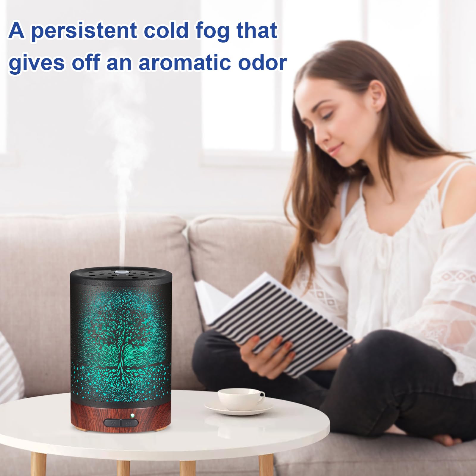 Essential Oil Diffuser- Aromatherapy Diffuser with7 Colors Light and Auto-Off for Women Metal Cool Mist Humidifier for Home and Office for Mom Women(Tree)