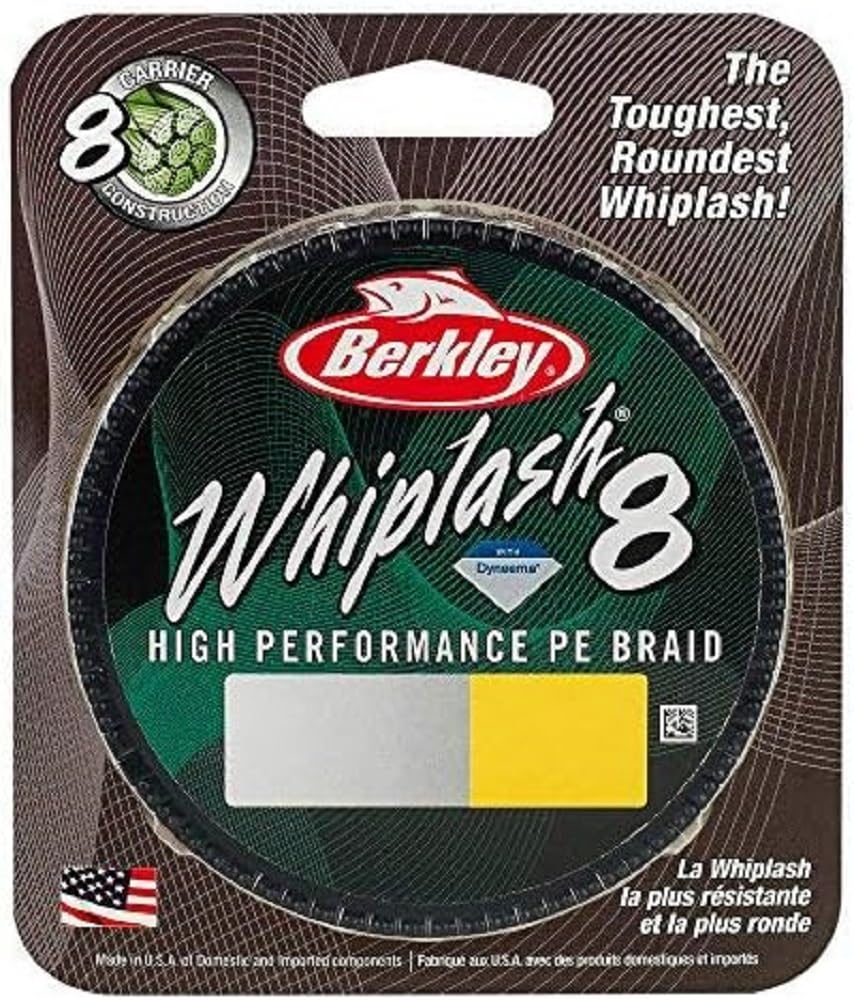 Berkley Whiplash 8 Braided Fishing Line - 100 percentage Dyneema 8 Strand Braid for Saltwater and Freshwater Fishing, Yellow, 12.9 kg, 28 lb, 150 m