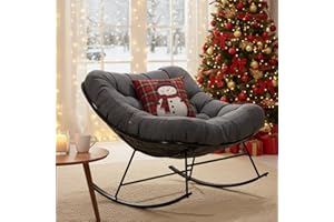 Bme Patio Rocking Chair Outdoor and Indoor, Modern Metal Lounge Rocker with Thick 7'' Cushion, 400lbs Capacity, Ergonomic Design, Easy Assembly, Grey Cushion - Black Matte Rocker