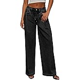 Sidefeel Women's Drawstring Jeans Wide Leg High Waisted Baggy Stretchy Elastic Waist Sweatpant Jeans