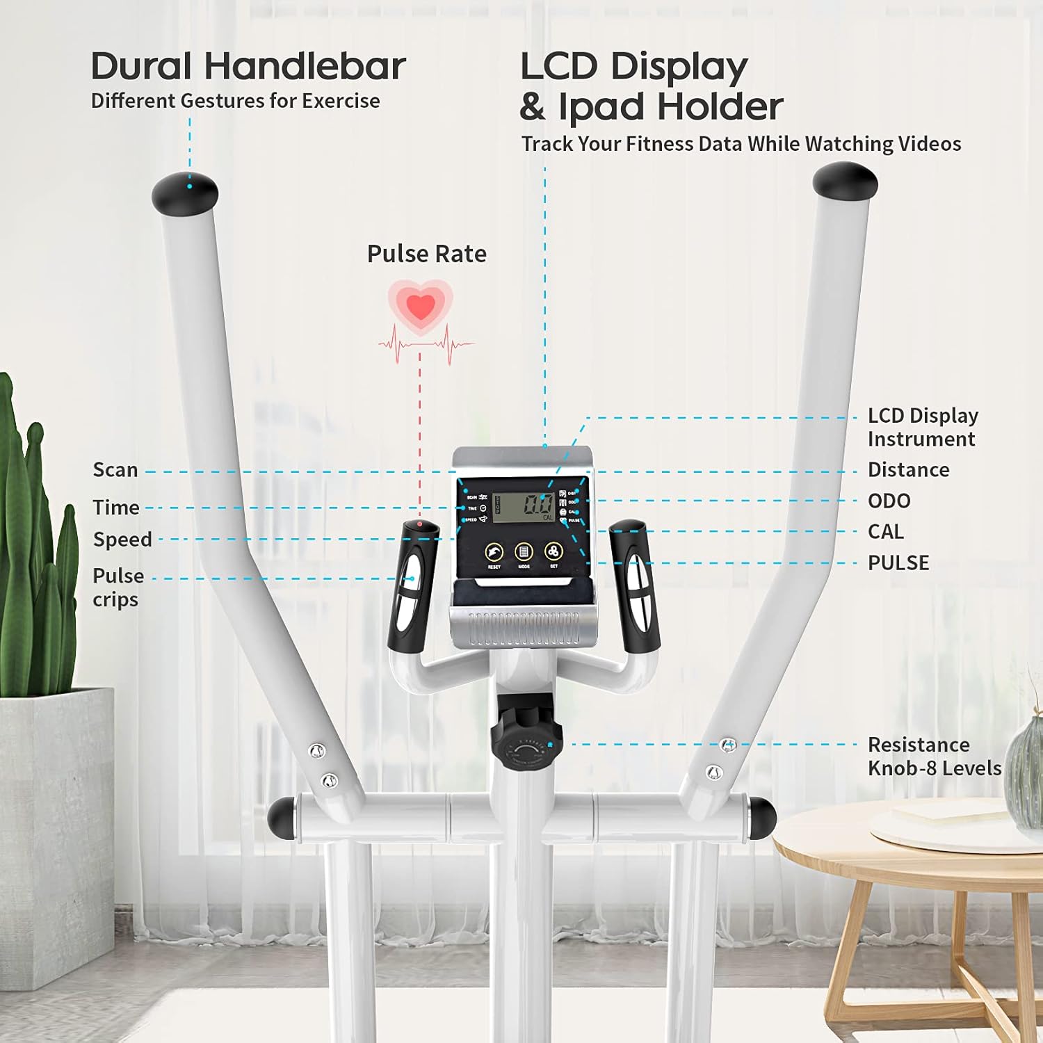 Afully Elliptical Machine Eliptical Trainer with 8 Levels Magnetic Resistance, Tablet Holder, LCD Monitor, Pulse Sensors, Smooth and Quiet for Home Use (E208-18) : Sports & Outdoors
