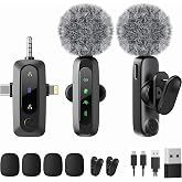 KOUQIYA Wireless Mini Microphone for iPhone/Android/Camera, 2 Pack Lavalier Lapel Mic for Audio Video Recording, Clip on Content Creator Microphones for YouTube Tiktok Podcast Vlogging Interviews