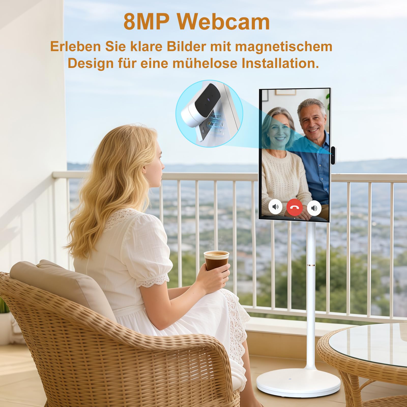 Dornium 27 Zoll FHD Smart Portable TV | Touchscreen-Monitor auf Rädern | EDLA-Zertifiziert & Android System | 8+128 GB Speicher | 10,000 mAh Akku | 90°Rotation | Abnehmbare Kamera 4