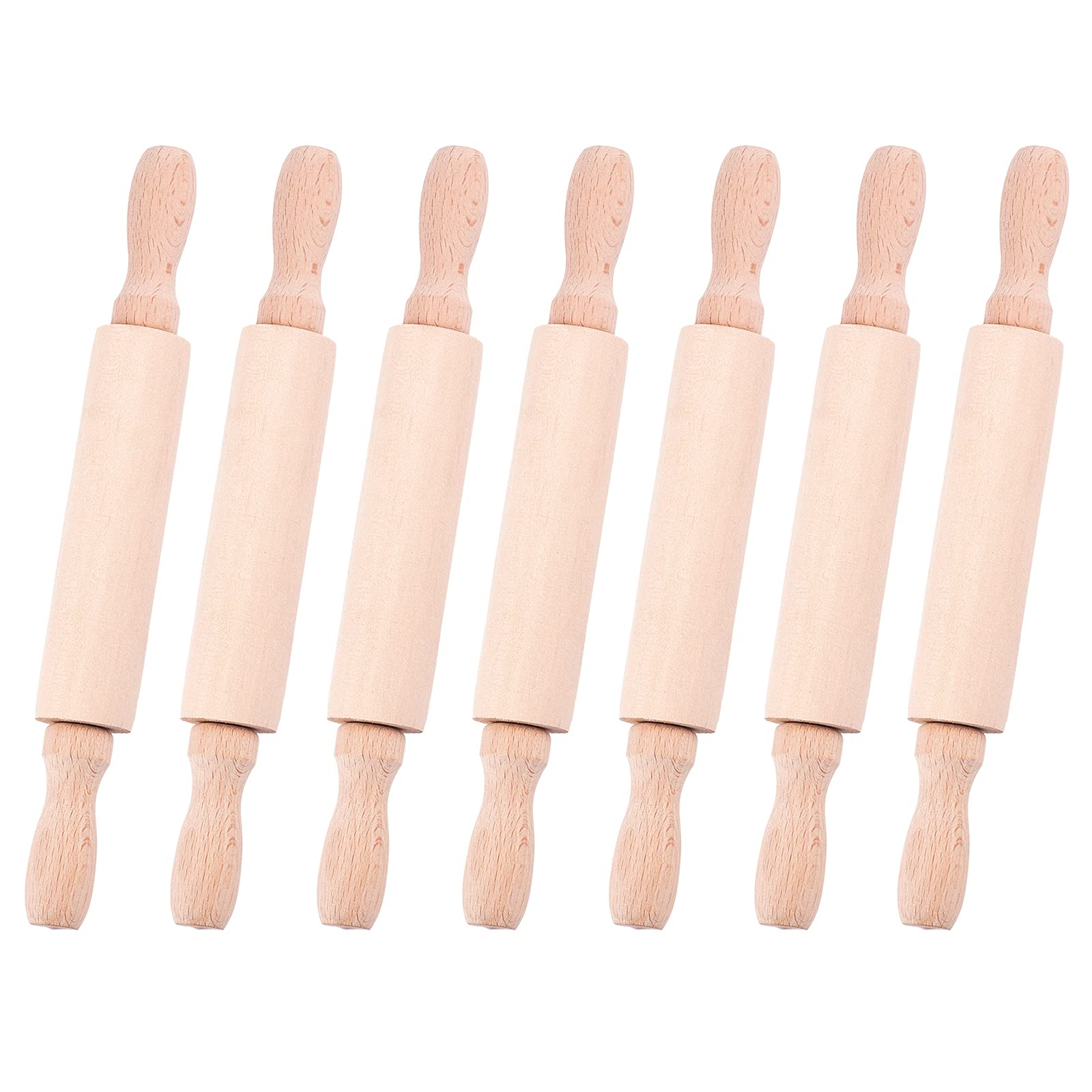 OLYCRAFT Mini Wood Rolling Pin 7Pcs Small Wooden Rolling Pins with 2 Rollers Handle Non-Stick Playdough Dough Roller for Baking DIY Handmade Halloween Christmas Presents - 20cm