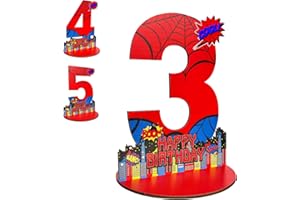 JHGCVX Spider 3rd Birthday Number Sign Centerpiece, Spider Theme 3rd Number Stand Sign, Wooden Table Decoration Photo Props for Spider 3rd Birthday Decorations