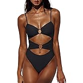 ANRABESS Women One Piece Swimsuit Sexy Cutout Bathing Suit Ring Linked Ruched Monokini Swimwear 2026 Beach Vacation Clothes