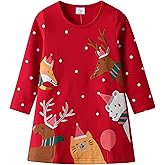 DXTON Toddler Girls Dresses Long Sleeve Winter Christmas Cotton Casual Basic Tunic Dress Kids 3-8 Years