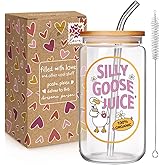Qubereeree Cute Silly Goose Glass Cup Funny Goose Lovers Gift for Women, Silly Goose Juice Goose Cup, Birthday Gifts for Daughter, Sister, Friends, Wife, Mom, BFF, Coworkers, Funy Goose Animal Gift