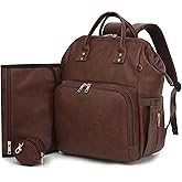 ROSEGIN Premium Vegan Leather Diaper Bag Backpack with Waterproof Changing Pad – Reinforced Stitching & Zippers, Baby Bag for Boy Girl, Stroller Straps, Fits 15.6" Laptop for Work Moms, Dark Brown
