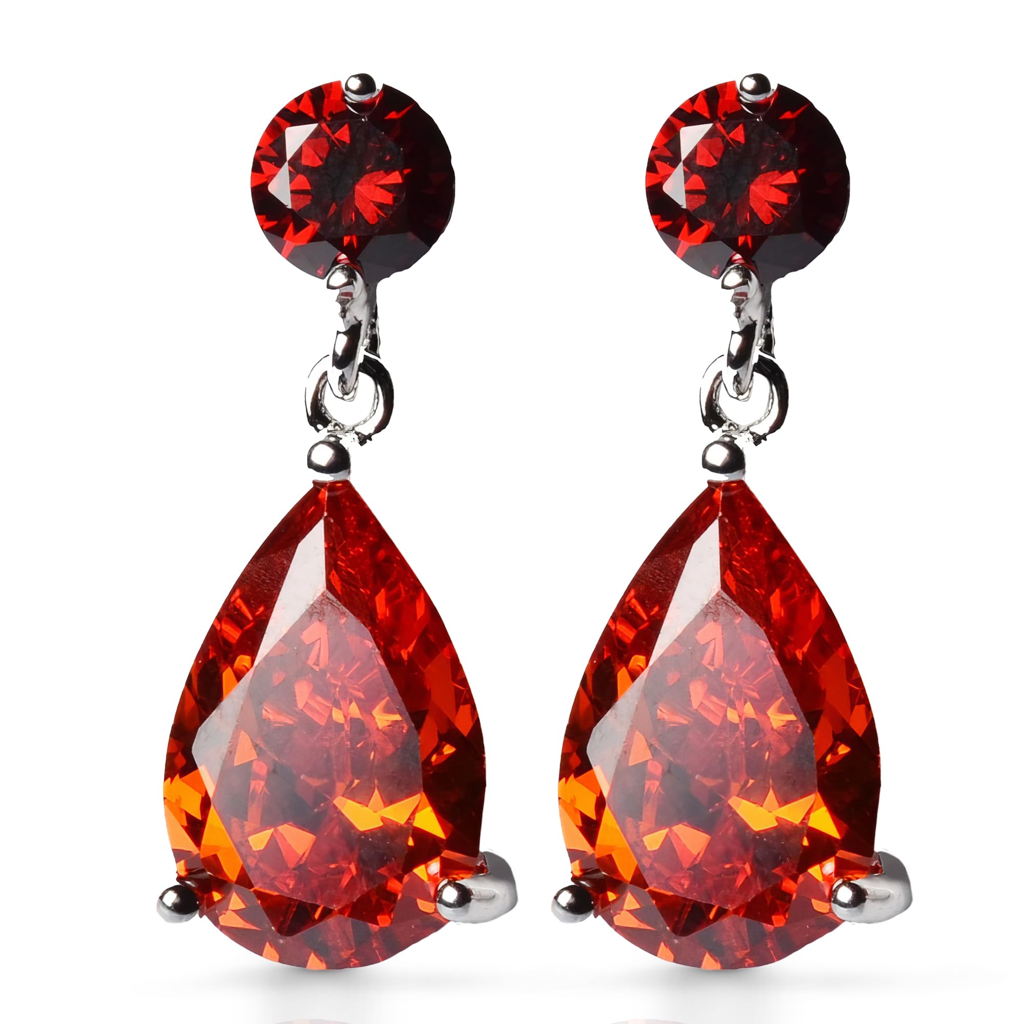 Crystalline Azuria Women 18ct White Gold Plated Teardrops Orange Red Zirconia Crystals Dangle Earrings โ image 1