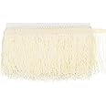 M METERXITY Chainette Fringe Trim, 5 Yards of 4" Polyester Braid Tassel Trim for DIY Crafts/Latin Dress/Lamp Shade Decoration/Wedding Dress/Sewing/Clothing Fringe Thread Yarn [Beige]