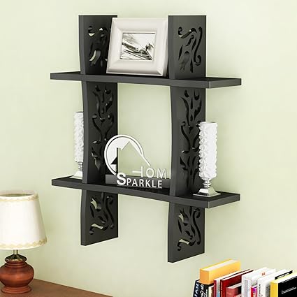 Home Sparkle Plus Shaped Engineered Wood Wall Rack (46 cm x 13 cm x 46 cm, Black)