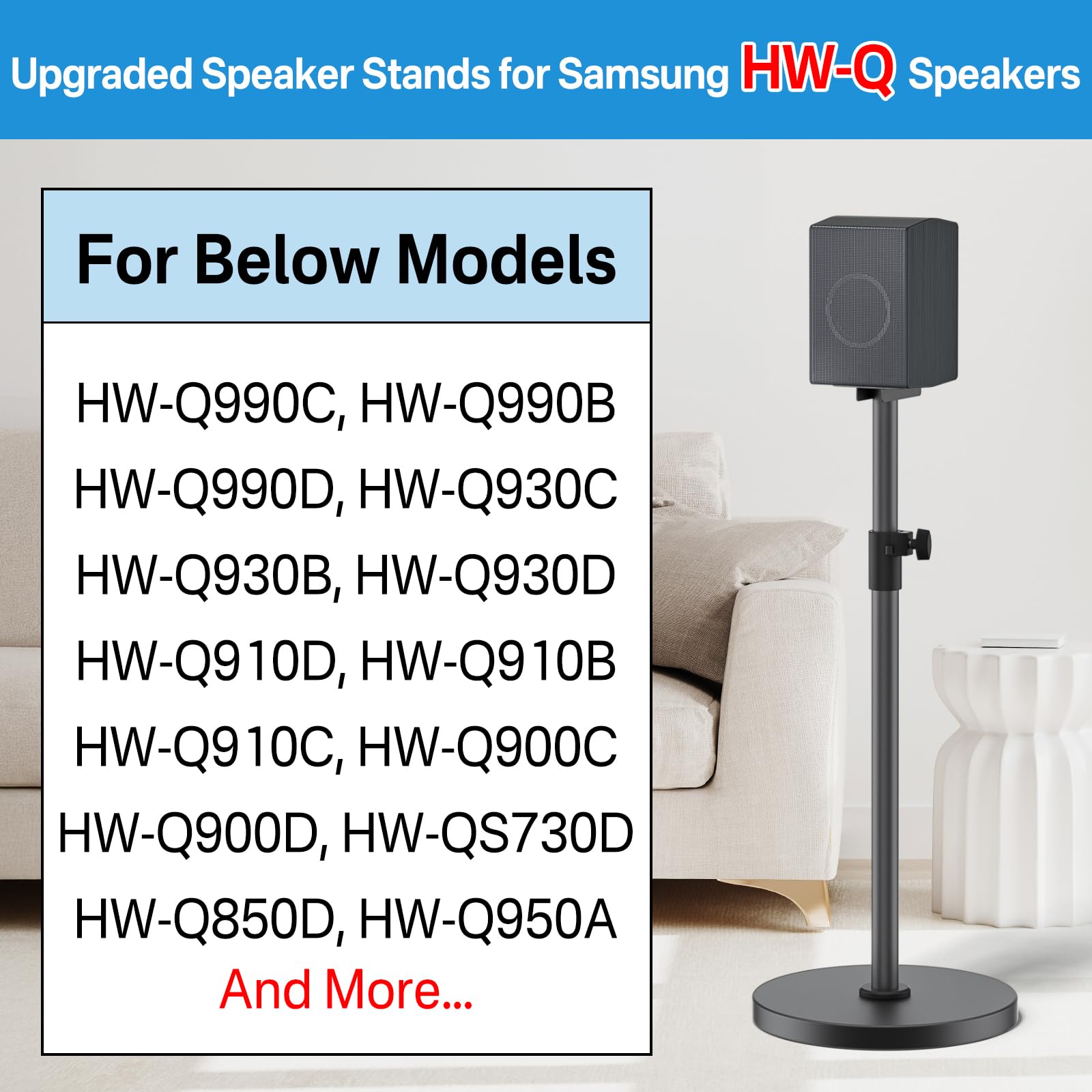 notiela Heavy-Duty Floor Speaker Stands Pair for Samsung HW-Q990C HW-Q990D HW-Q930C Speaker Stand - Height Adjustable for Samsung Rear Speakers Stand with Cable Management