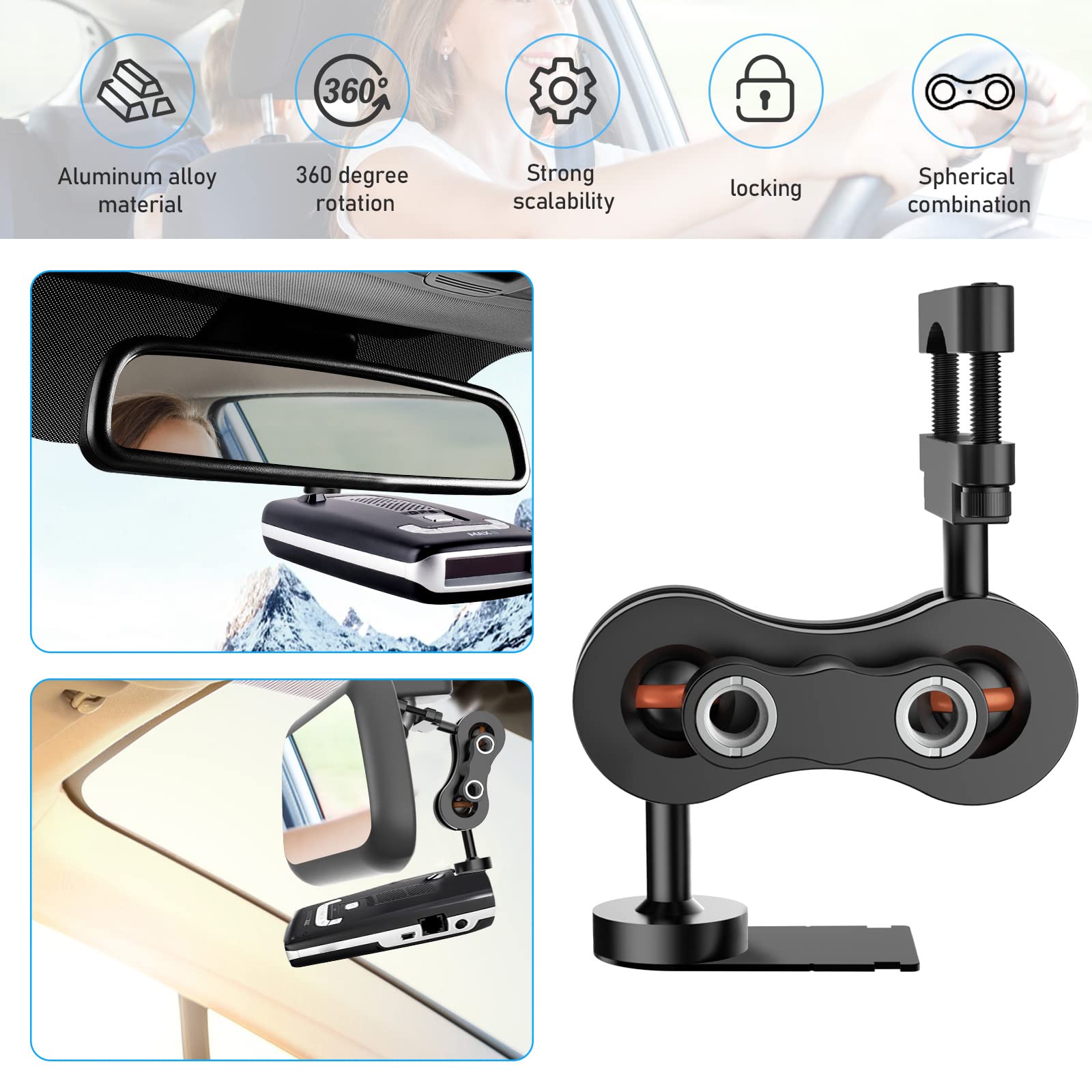 SDSACZMU Rearview Mirror Radar Detector Mount, Aluminum Rearview Mirror Rod Radar Mount,for Escort Max / Max2/ MAX360 Radar Detector ( Not Applicable to Radar Mount with Magnetic Connection)