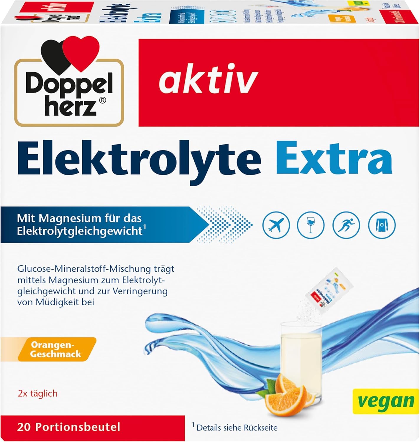 Doppelherz Elektrolyte Extra - Mit Magnesium für das Elektrolytgleichgewicht - VEGAN - 20 Portionsbeutel