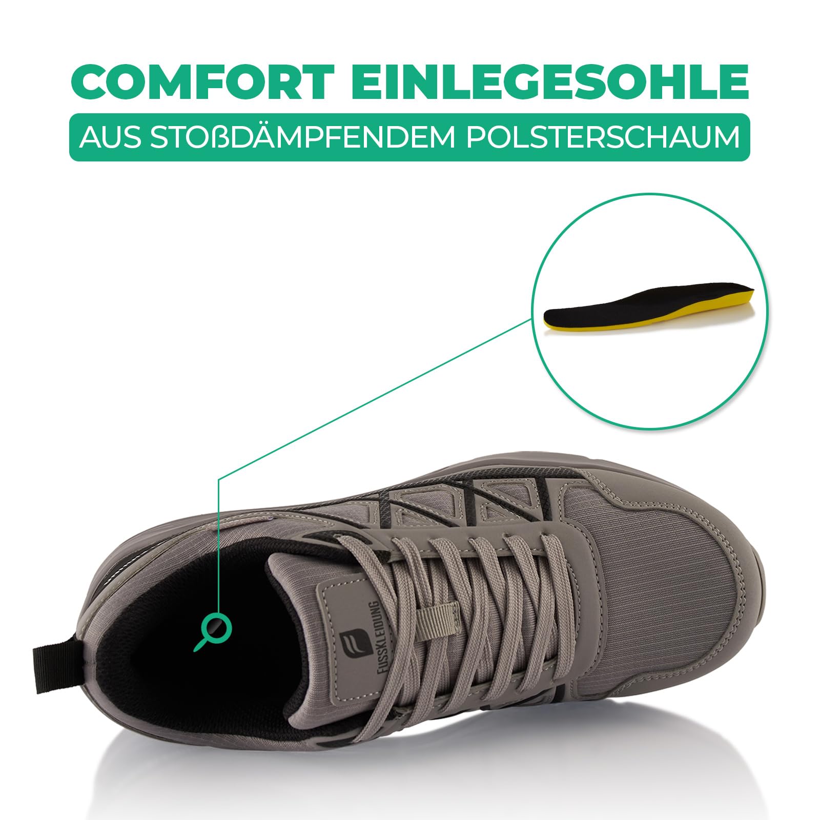 Fusskleidung® Damen Herren Wanderschuhe wasserdichte Trail Running Trekkingschuhe Grau Schwarz EU 36 5