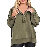 Eytino Women's Plus Size Sweatshirts Button Henley Neck Casual Long Sleeve Oversized Pullover Tops Shirts(1X-5X)