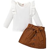 LYSMuch 6M-24M Baby Girls Skirt Set Toddler Girl Fall Winter Clothes Knit Ruffle Shirt Corduroy Skirt Holiday Outfit