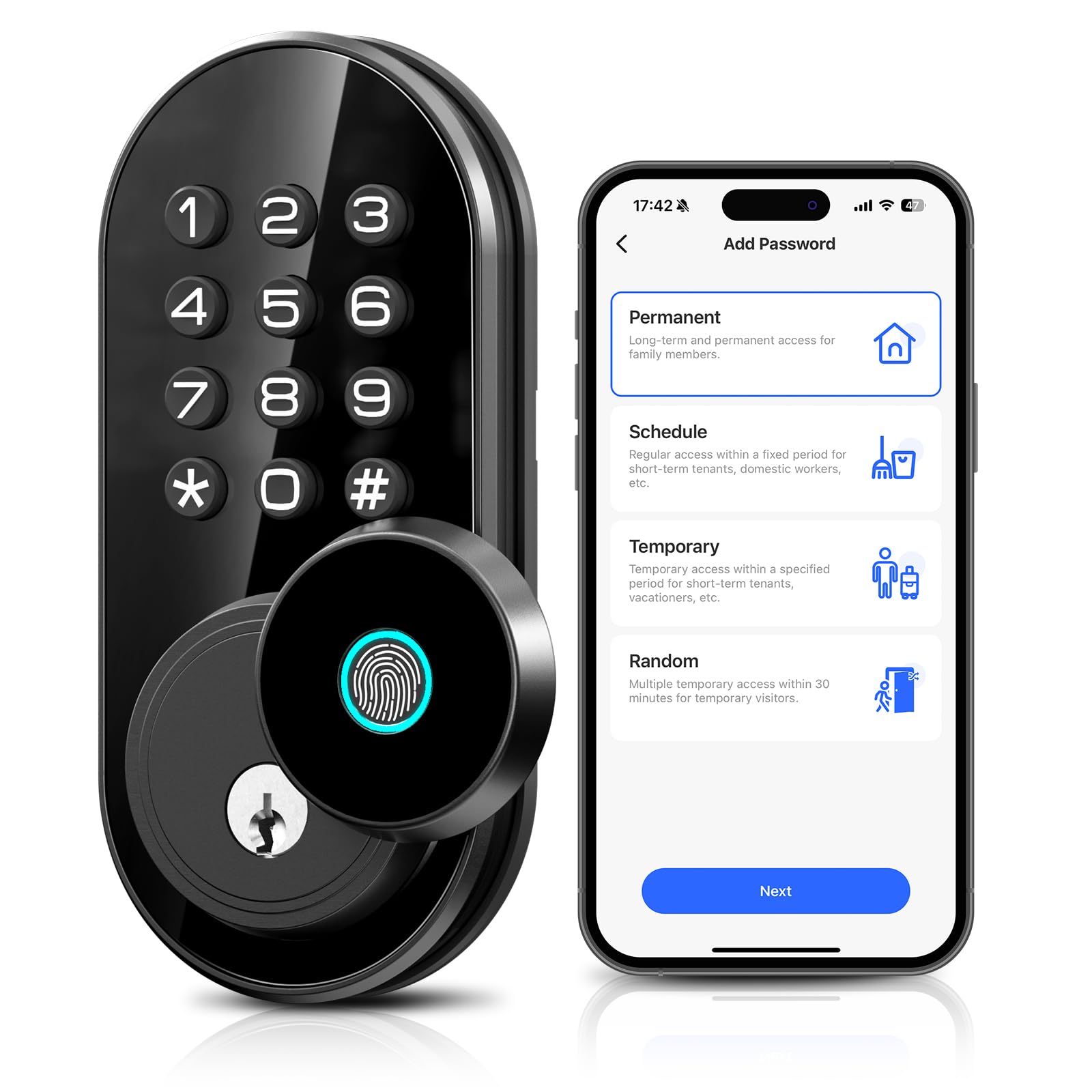 Photo 1 of TEEHO TE342 Fingerprint Smart Keyless Entry Door Lock with Keypad, Bluetooth App Remote Control - Electronic Deadbolt for Front Door - Auto Lock - Matte Black