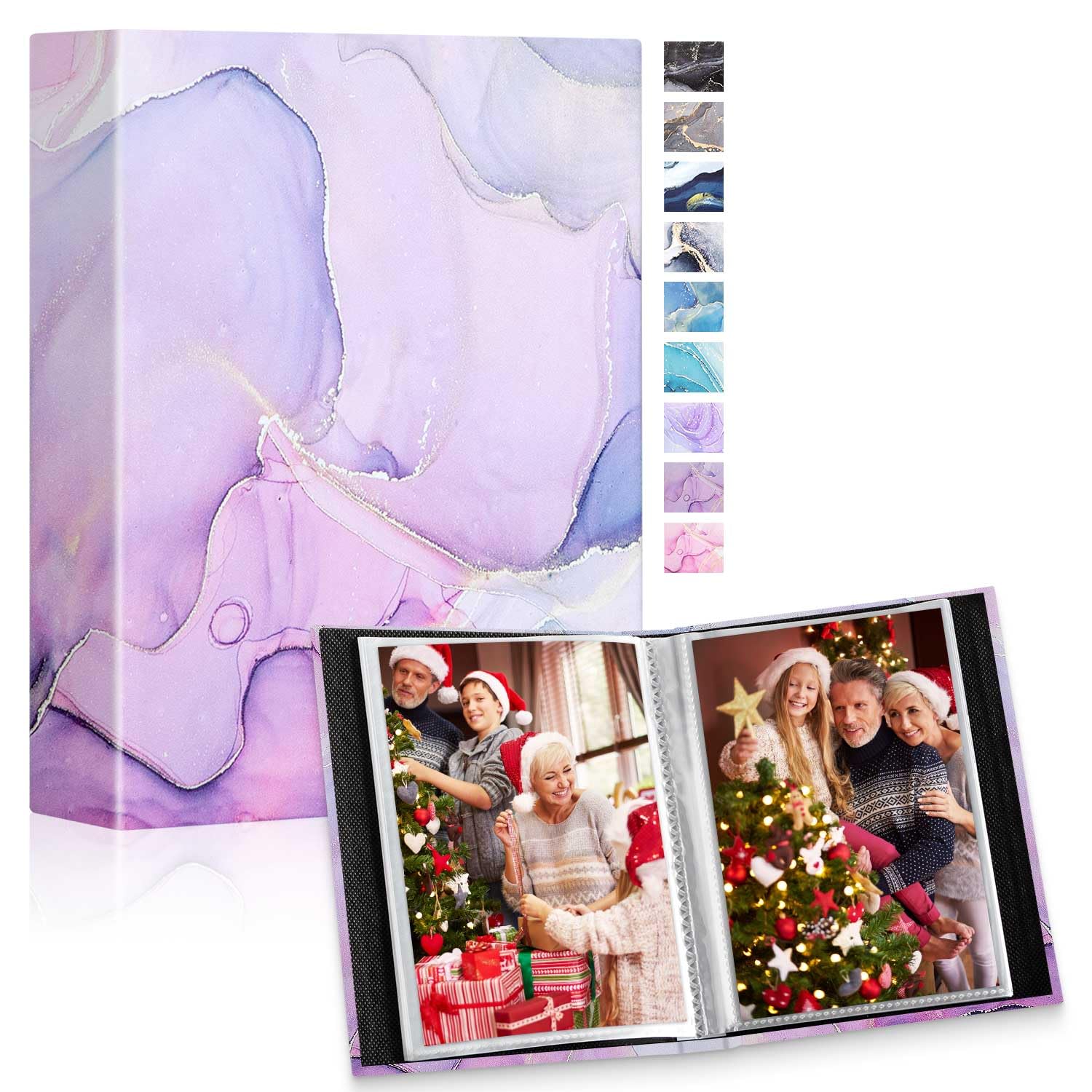 Lanpn Small Photo Albums 6x4 50 Pictures 2 Packs, Mini Capacity Leather Photo Book Pockets Set, Each Pack holds 50 Top Loader Vertical Pictures for Family Baby Kids Boy Girl Pink Purple